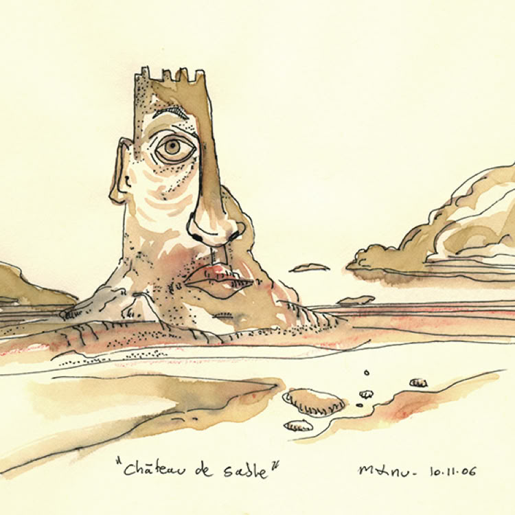 mine de plomb, café, aquarelle